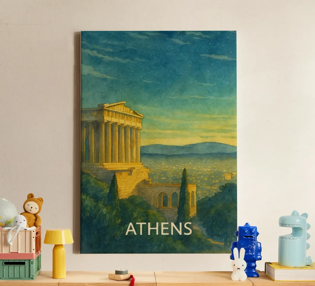 pittura della città di atene ilustrazione tela con Cornice a cassetta da Allghaniz
