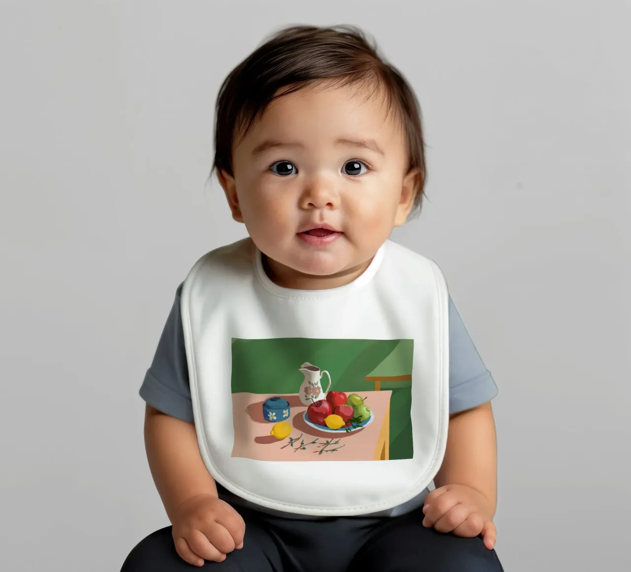 Pink Table Pears baby bib by Moonlite Desire