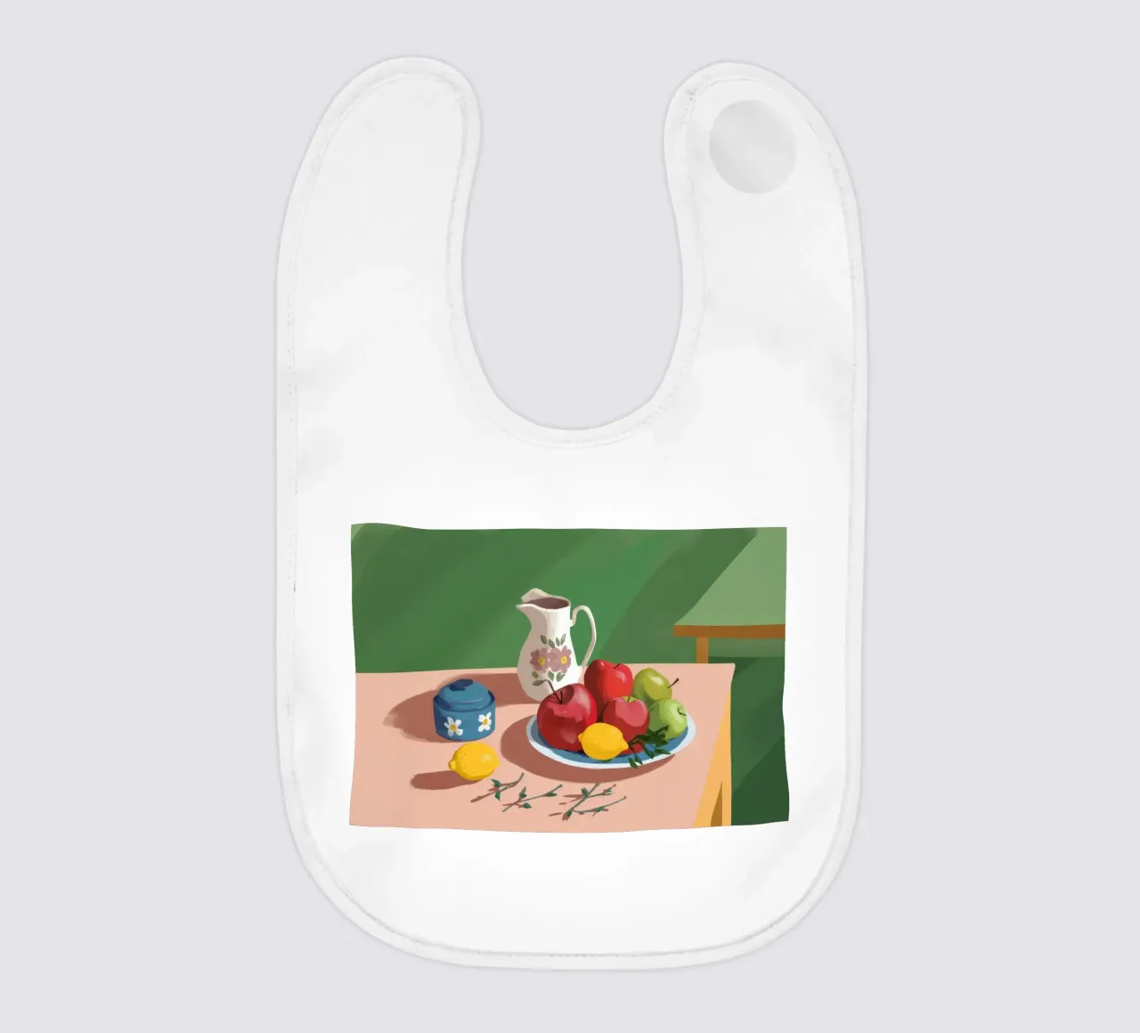 Pink Table Pears baby bib by Moonlite Desire