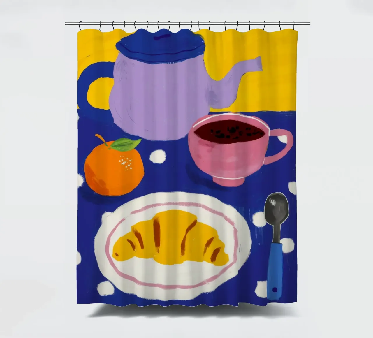 Purple Croissant Coffee shower curtain by Moonlite Desire