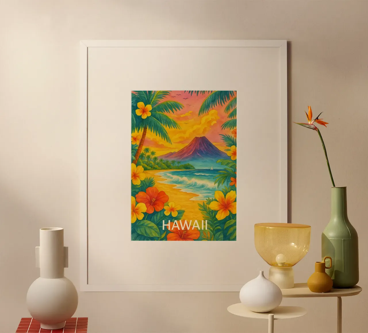 Ilustrazione pittorica della città delle Hawaii poster con telaio in plastica da Allghaniz