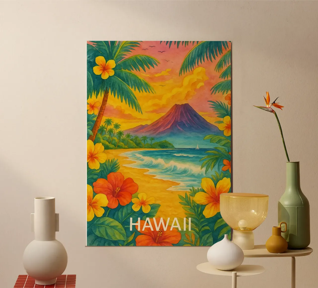 Ilustrazione pittorica della città delle Hawaii poster con telaio in plastica da Allghaniz