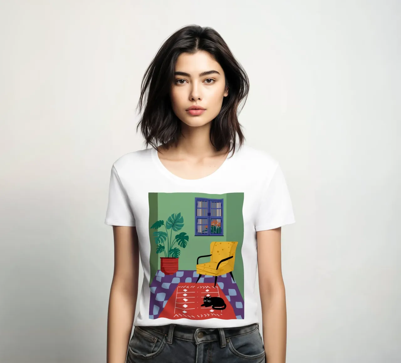 Chat de la chaise jaune t-shirt ajusté pour femmes de Moonlite Desire