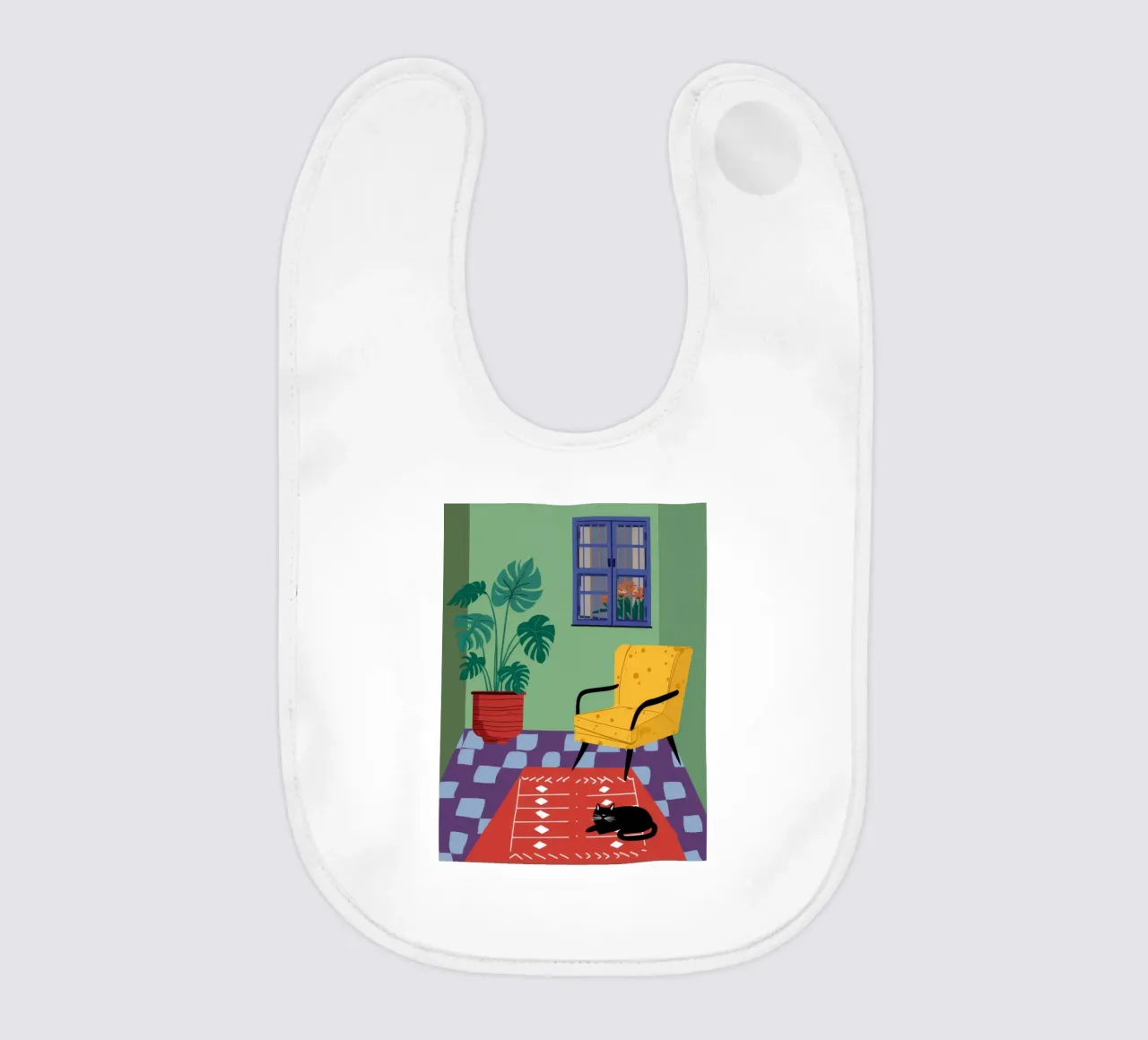 Gatto con sedia gialla bavaglino da Moonlite Desire