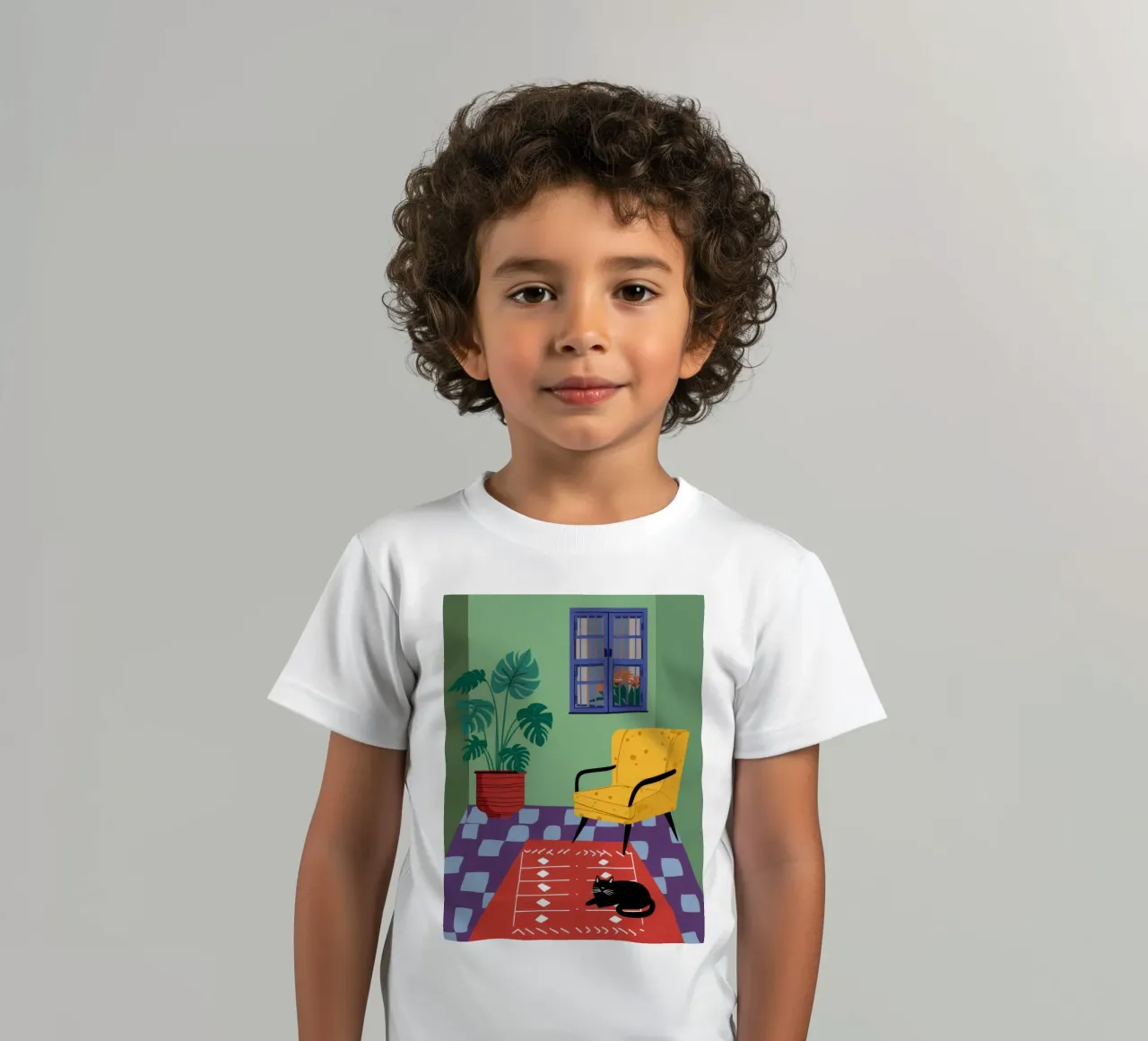 Chat de la chaise jaune t-shirt enfant de Moonlite Desire