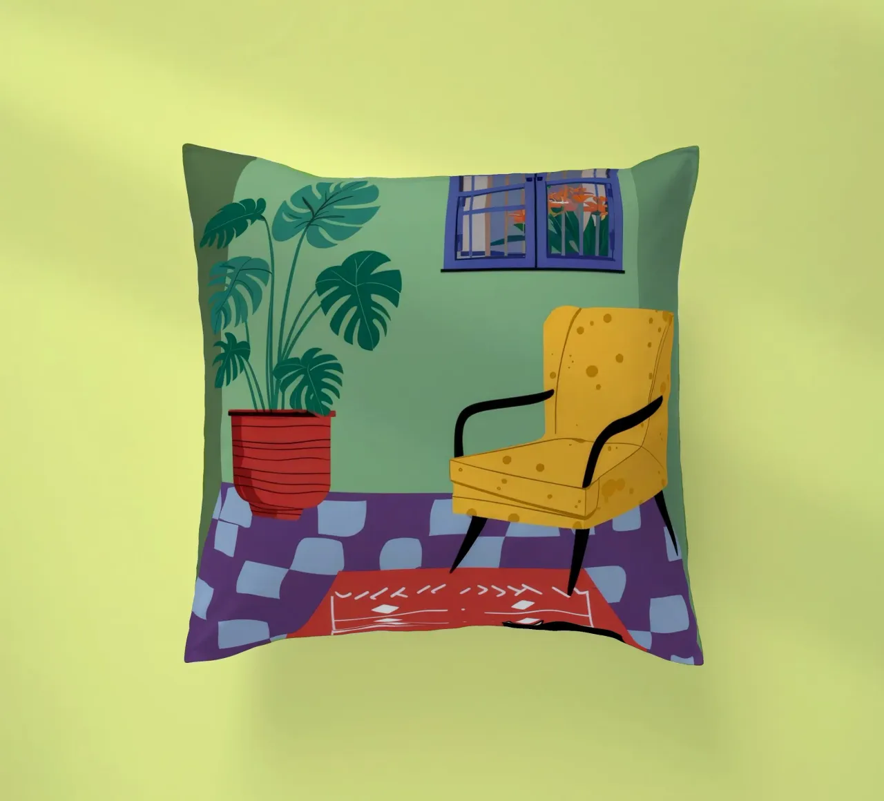 Yellow Chair Cat decorative cushion by Moonlite Desire