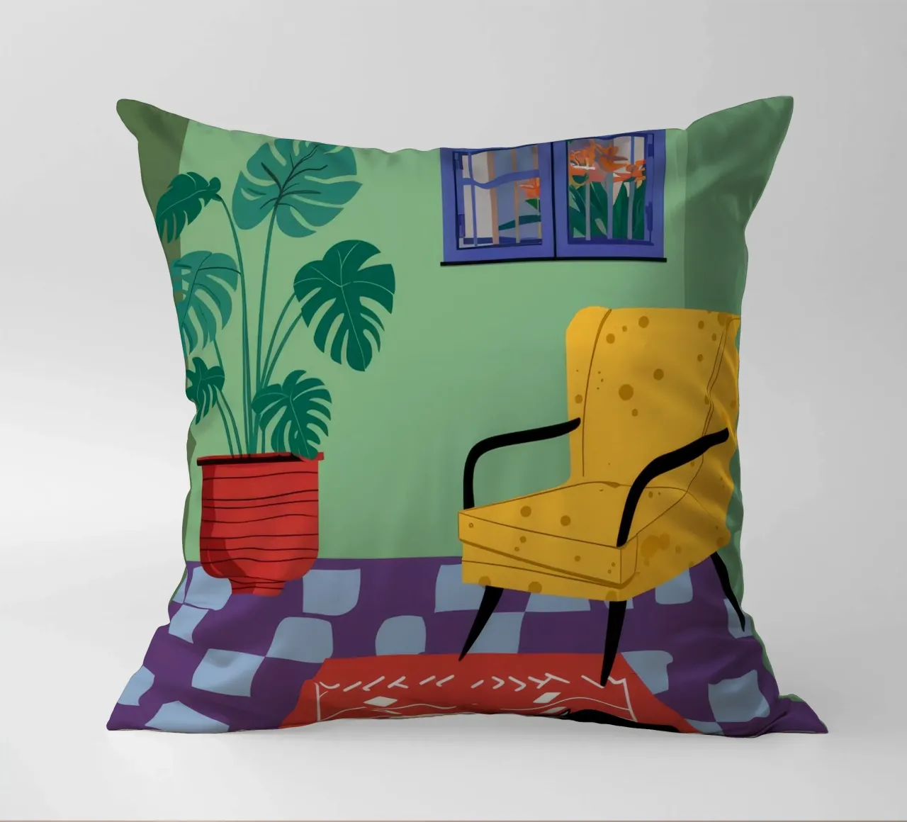 Yellow Chair Cat decorative cushion by Moonlite Desire