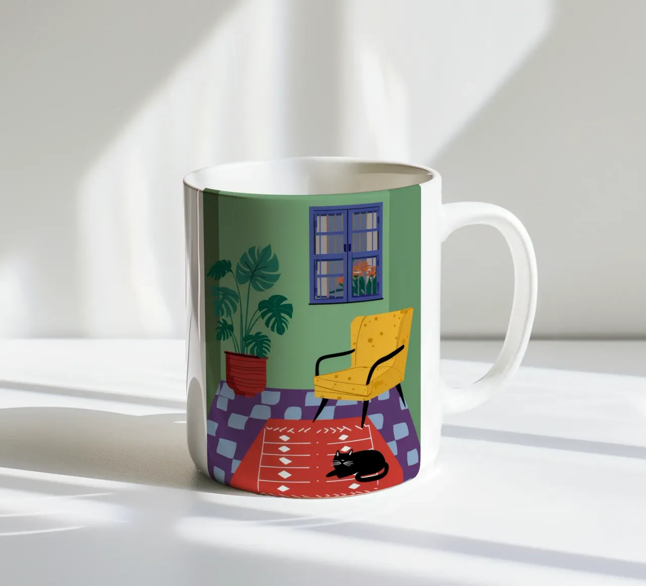 Chat de la chaise jaune mug en céramique de Moonlite Desire