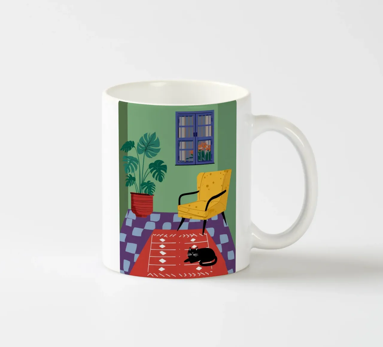 Chat de la chaise jaune mug en céramique de Moonlite Desire