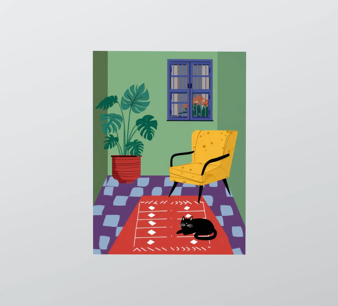 Chat de la chaise jaune autocollant de Moonlite Desire