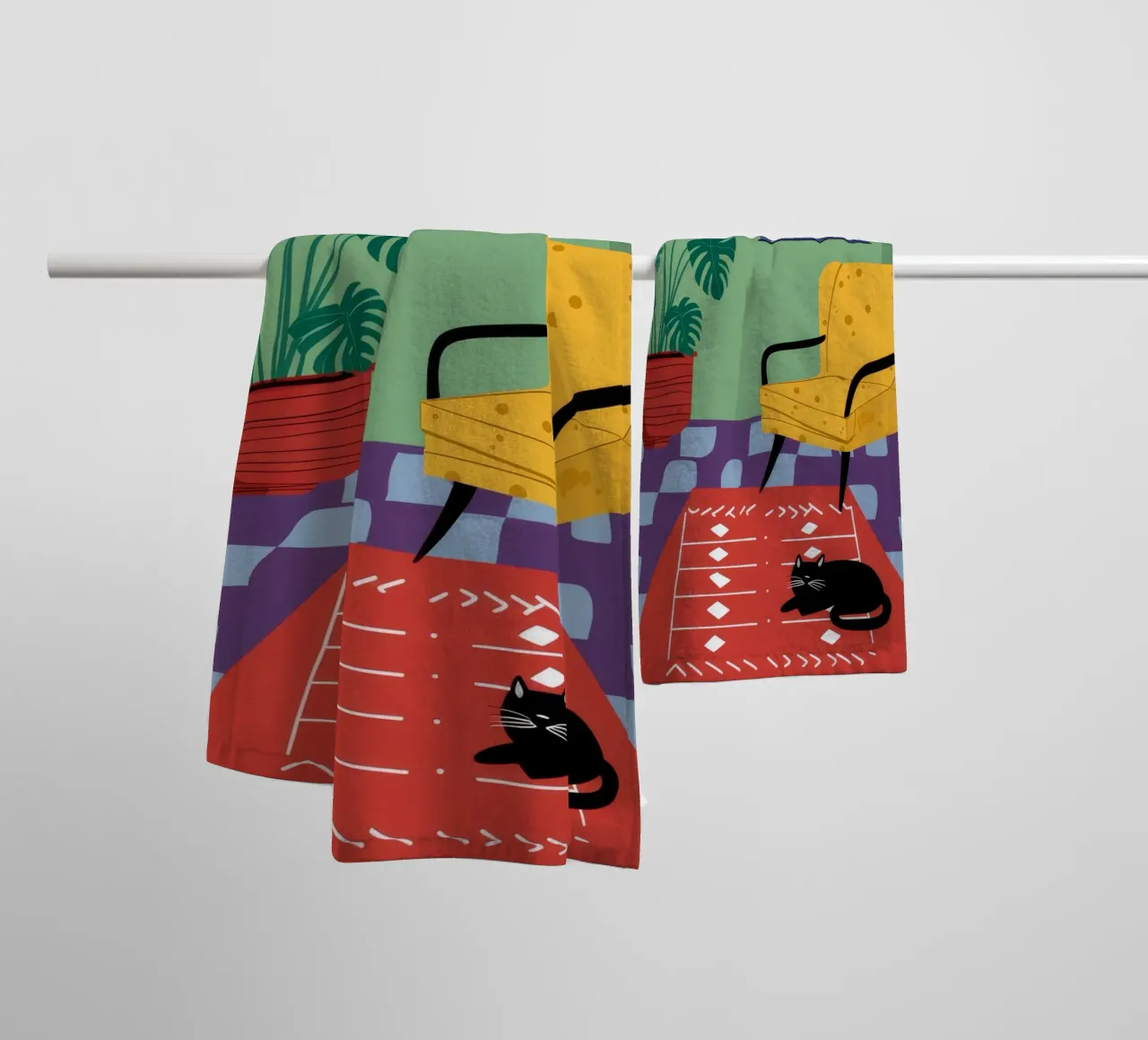 Chat de la chaise jaune serviette de bain de Moonlite Desire