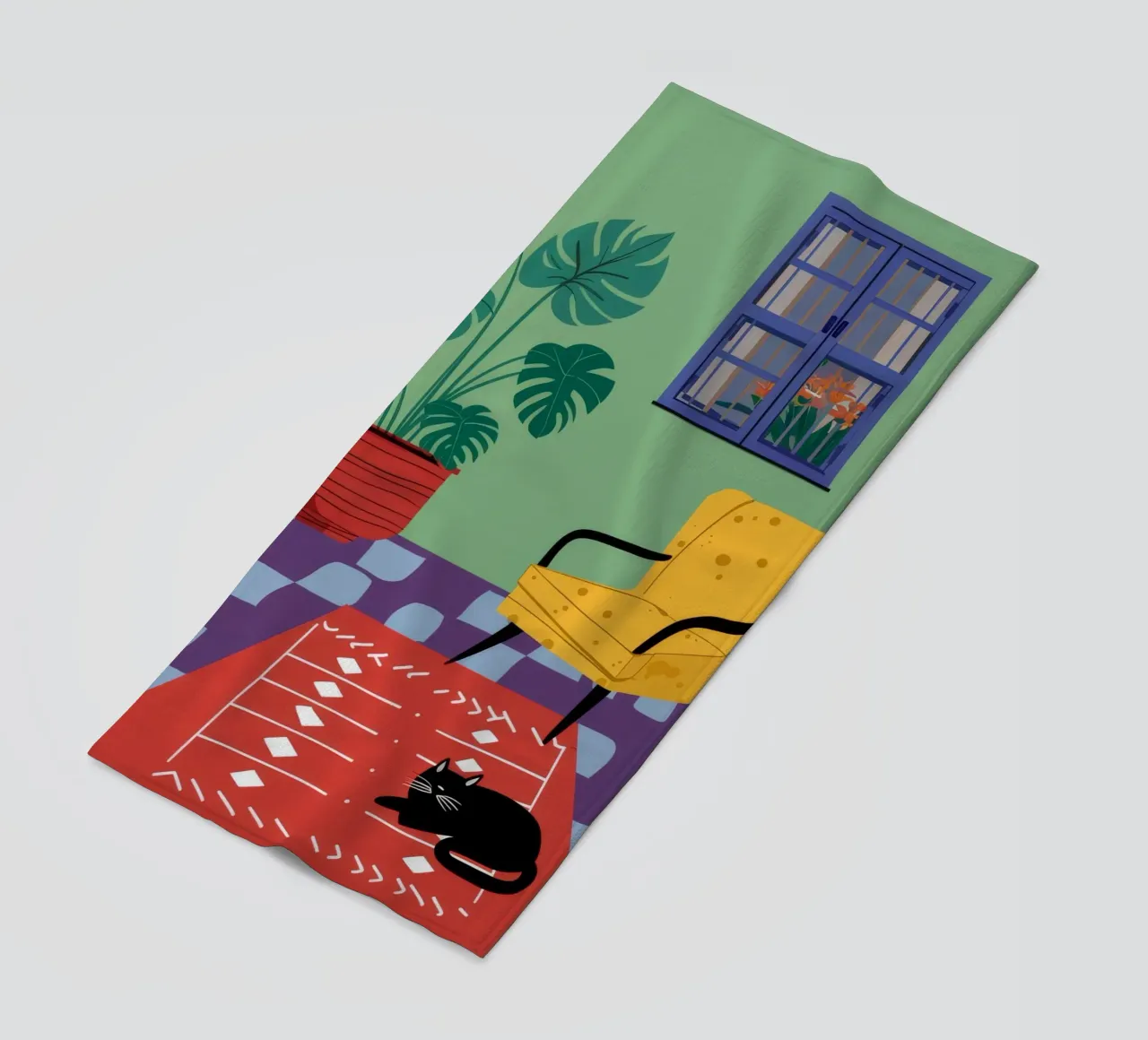 Gatto con sedia gialla telo mare da Moonlite Desire