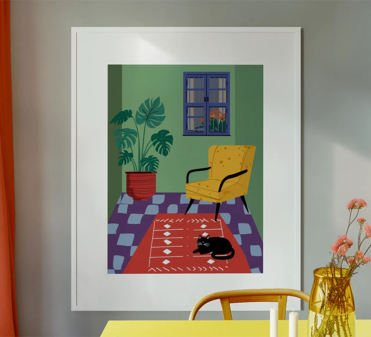 Gatto con sedia gialla carta hahnemühle da Moonlite Desire
