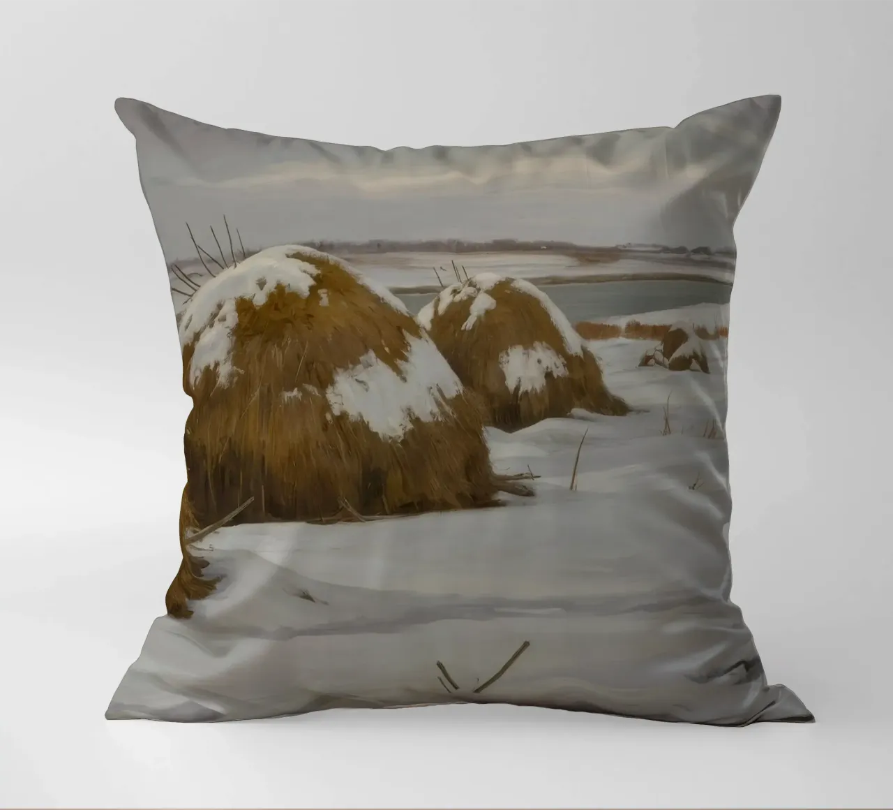 Haystacks Snowy Fields decorative cushion by Radiance Landscape