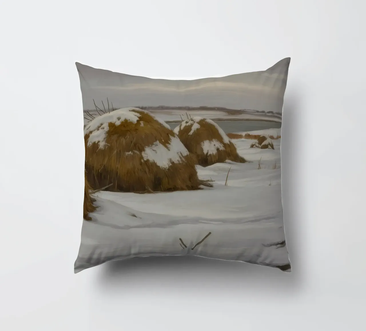 Haystacks Snowy Fields decorative cushion by Radiance Landscape