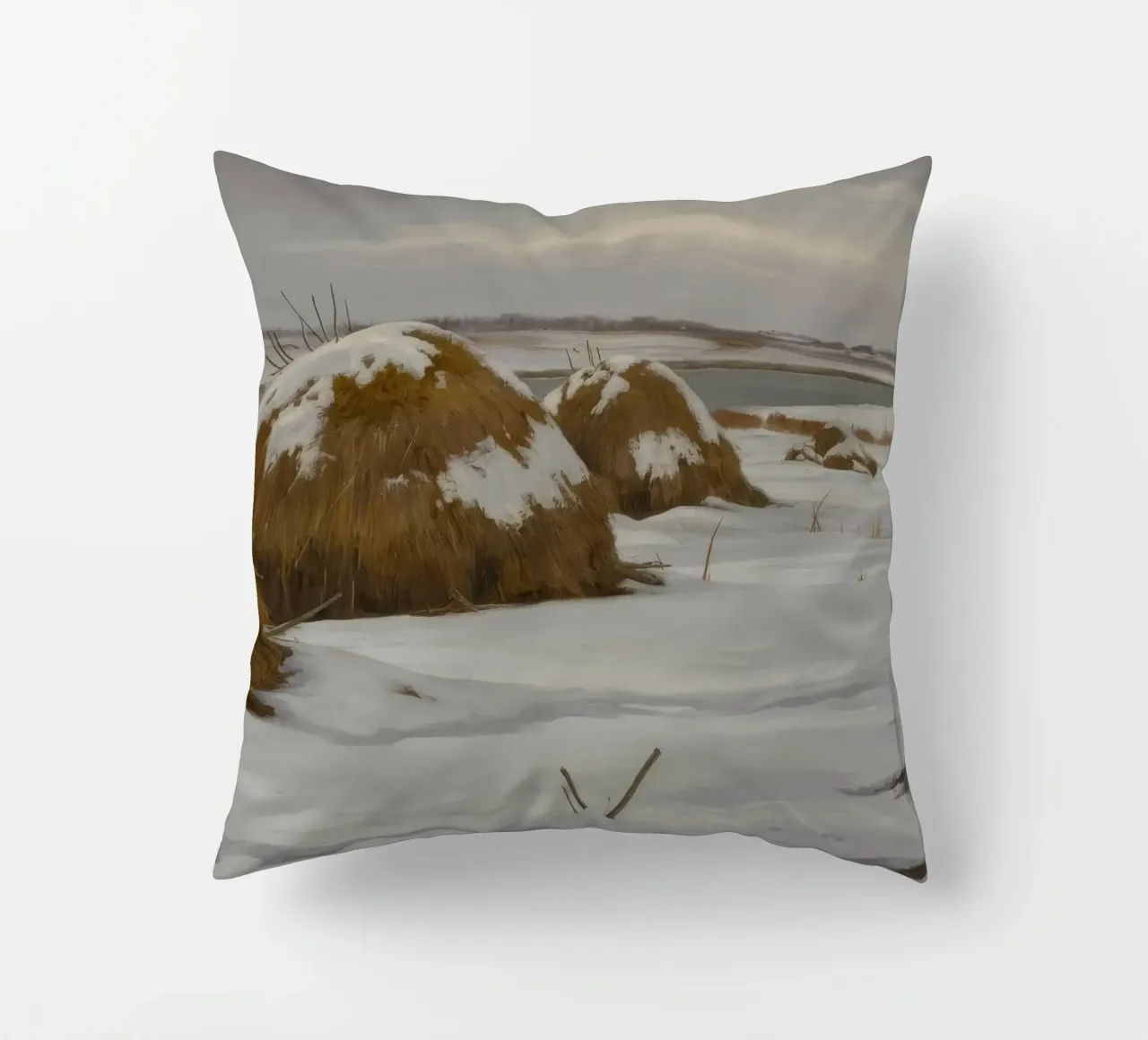Haystacks Snowy Fields decorative cushion by Radiance Landscape