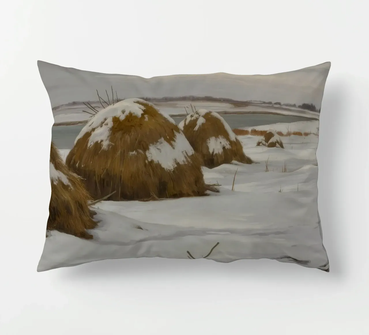 Haystacks Snowy Fields decorative cushion by Radiance Landscape