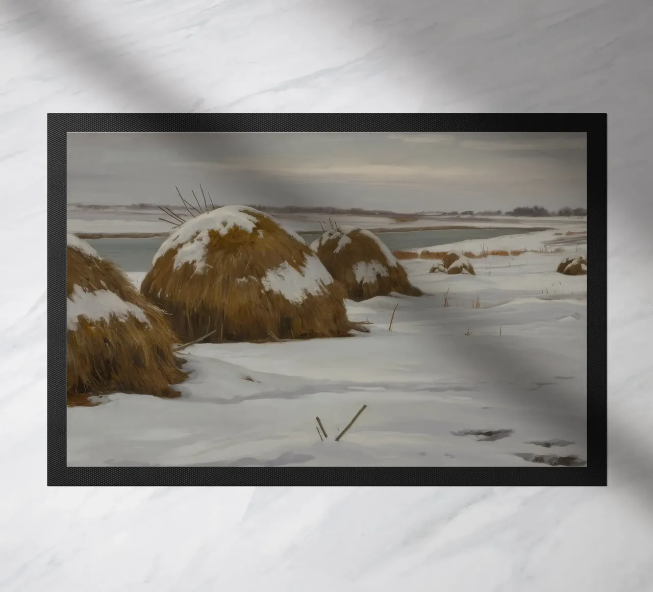 Haystacks Snowy Fields doormat by Radiance Landscape