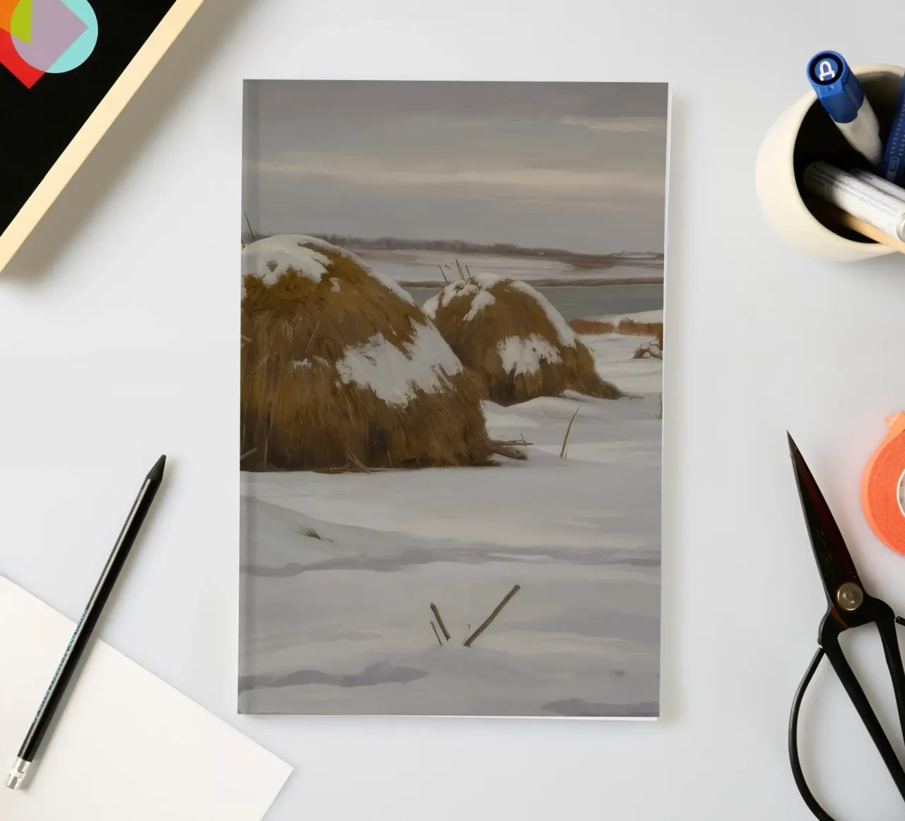Haystacks Snowy Fields notebook by Radiance Landscape