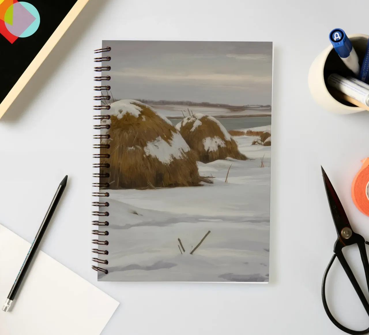 Haystacks Snowy Fields spiral notebook by Radiance Landscape
