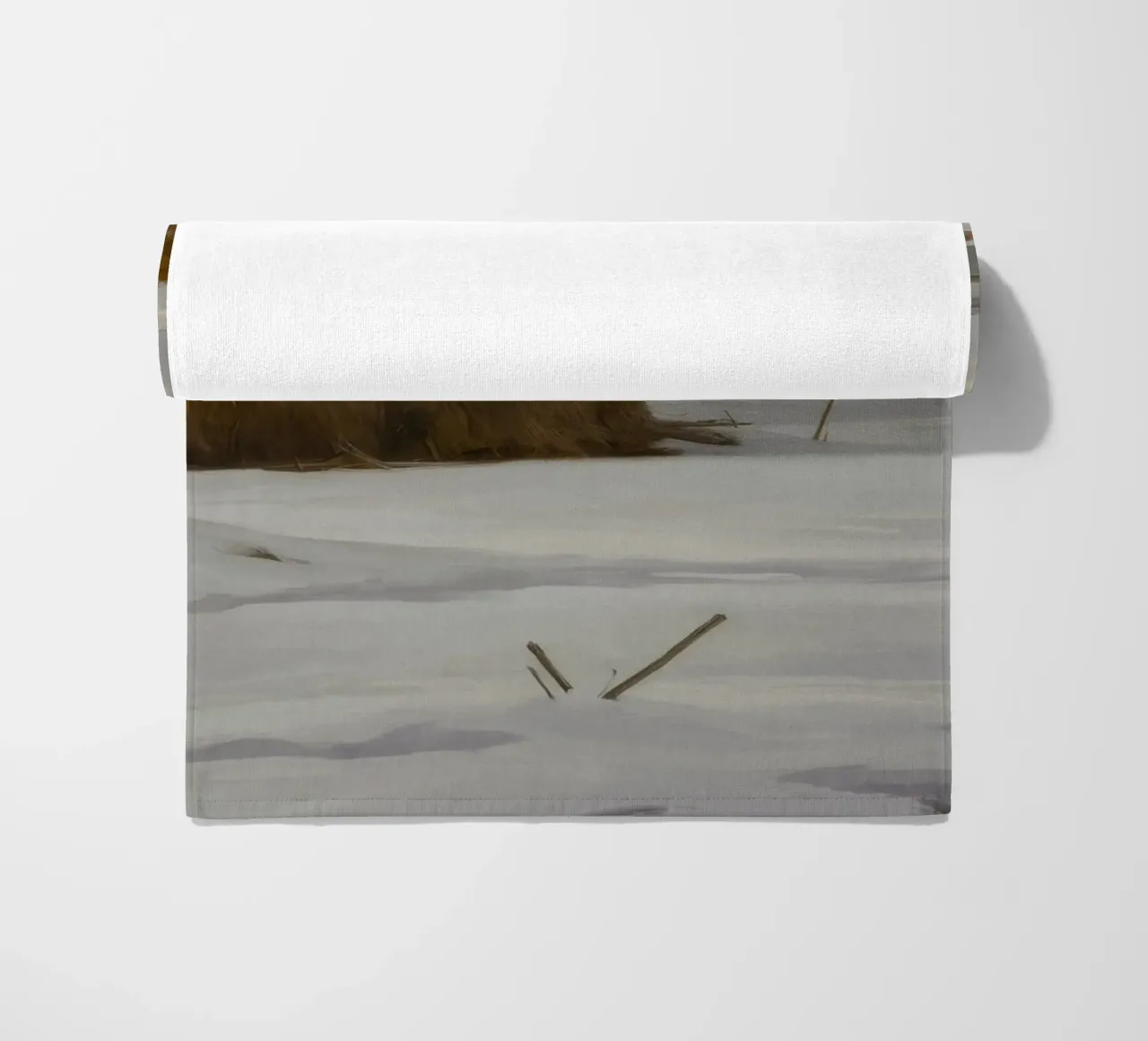 Haystacks Snowy Fields beach towel by Radiance Landscape