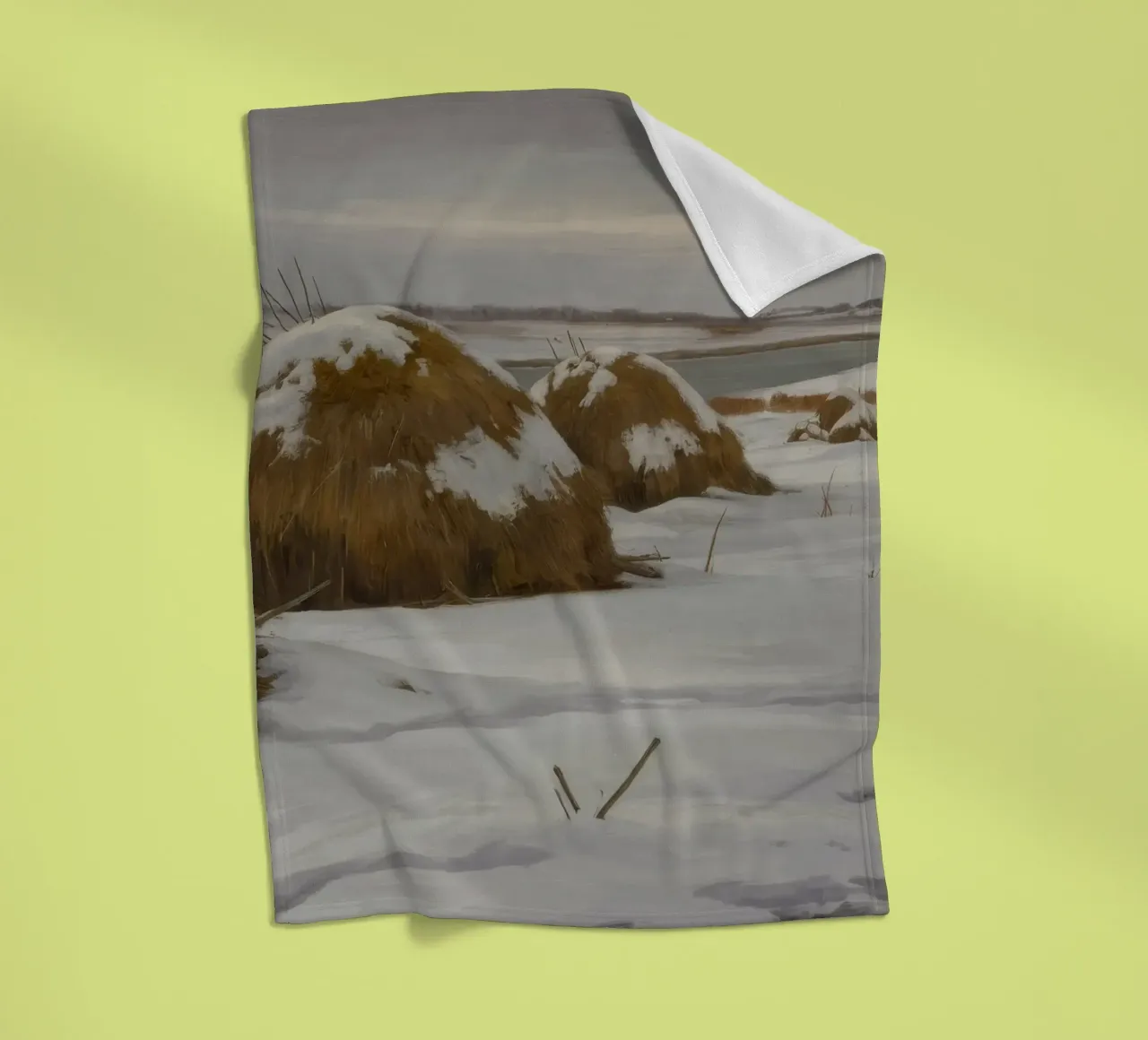 Haystacks Snowy Fields fleece blanket by Radiance Landscape