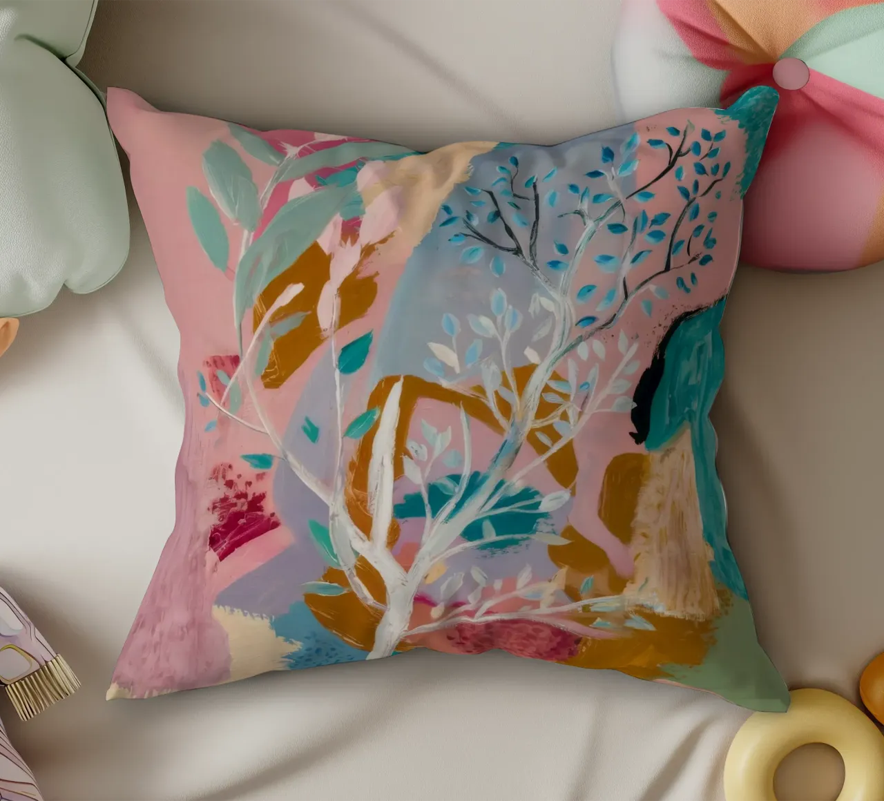 Ethereal Bloom Mist decorative cushion by Vivid Reverie