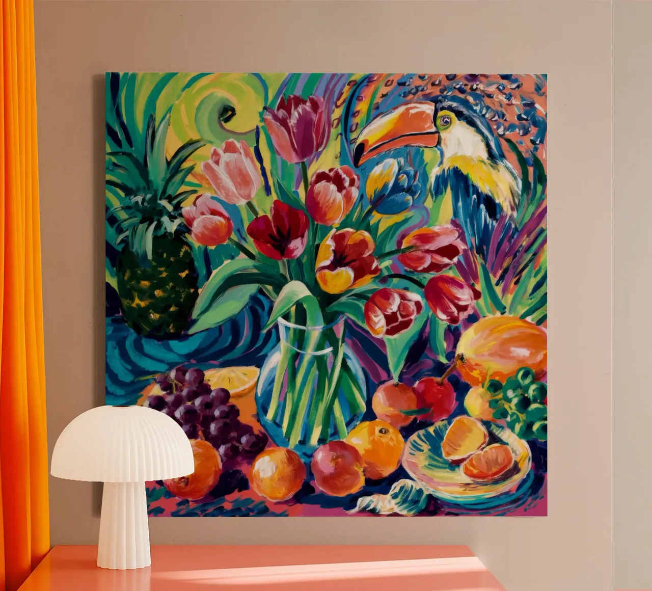 Cornucopia di fiori tropicali tela con Cornice a cassetta da Lush Essence