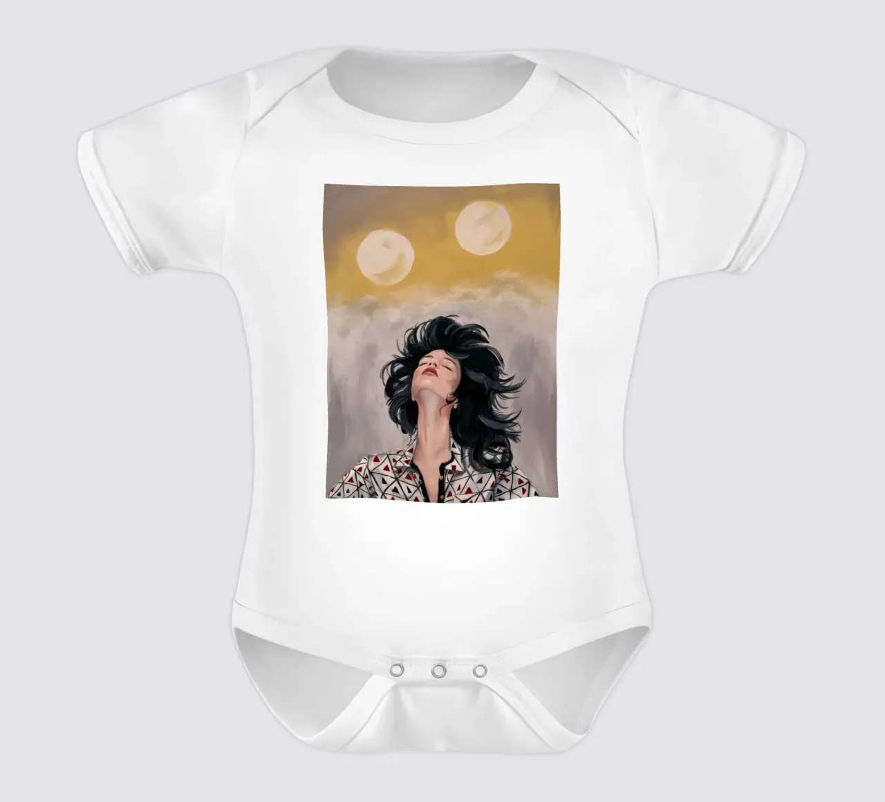 Celestial Wind Gaze short-sleeve baby romper by Vivid Reverie
