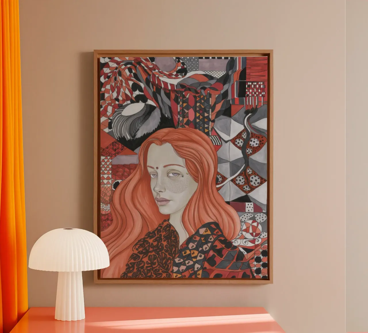 Symbolisch karmozijnrood weefsel canvas met Baklijst van Vivid Reverie