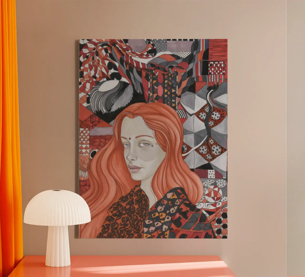Symbolisch karmozijnrood weefsel canvas met Baklijst van Vivid Reverie