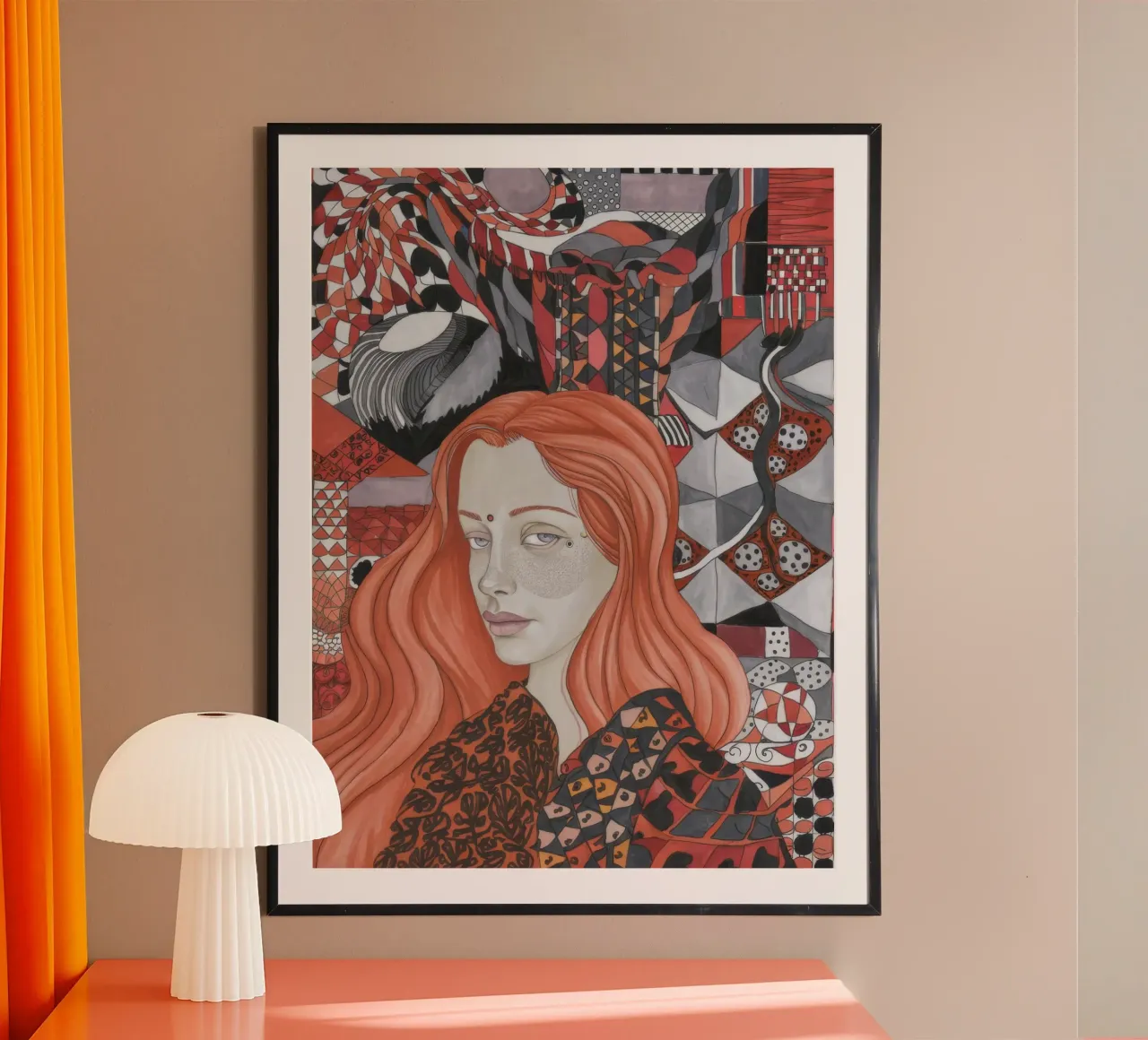 Symbolisch karmozijnrood weefsel poster met aluminium frame van Vivid Reverie