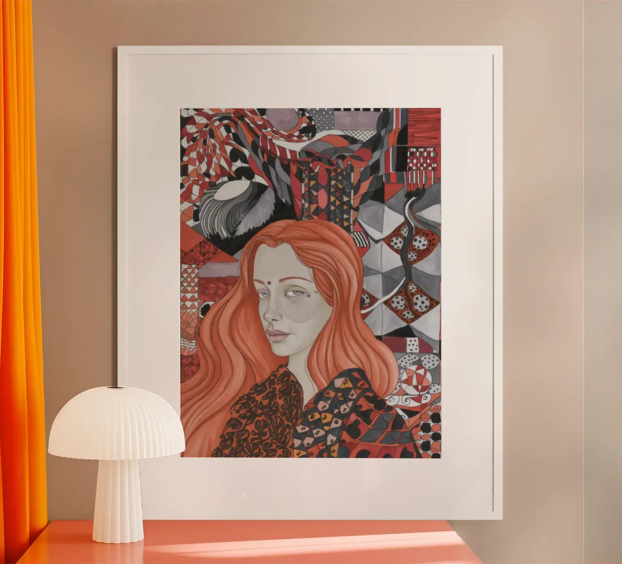 Symbolisch karmozijnrood weefsel poster met aluminium frame van Vivid Reverie