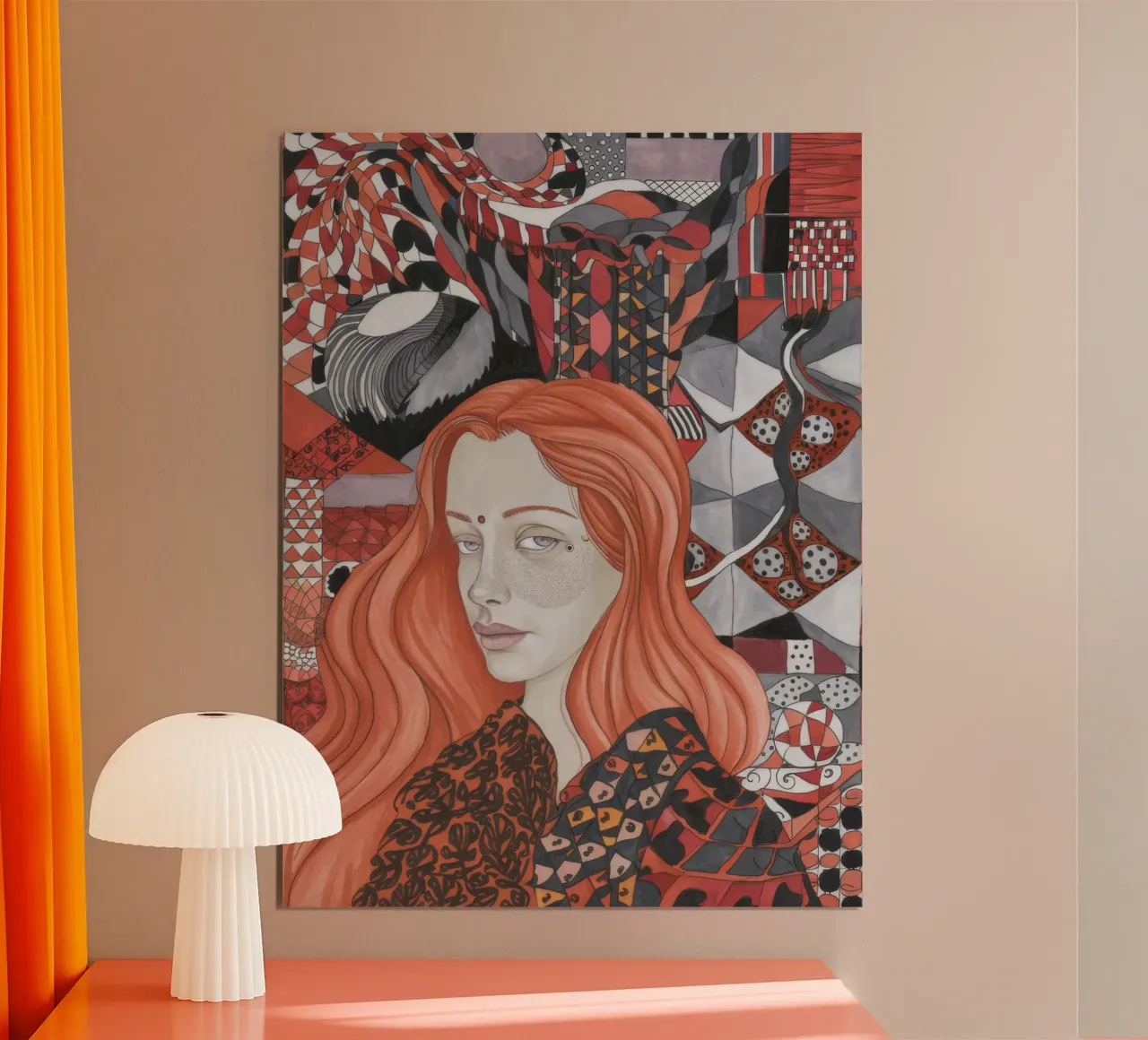 Symbolisch karmozijnrood weefsel poster met aluminium frame van Vivid Reverie