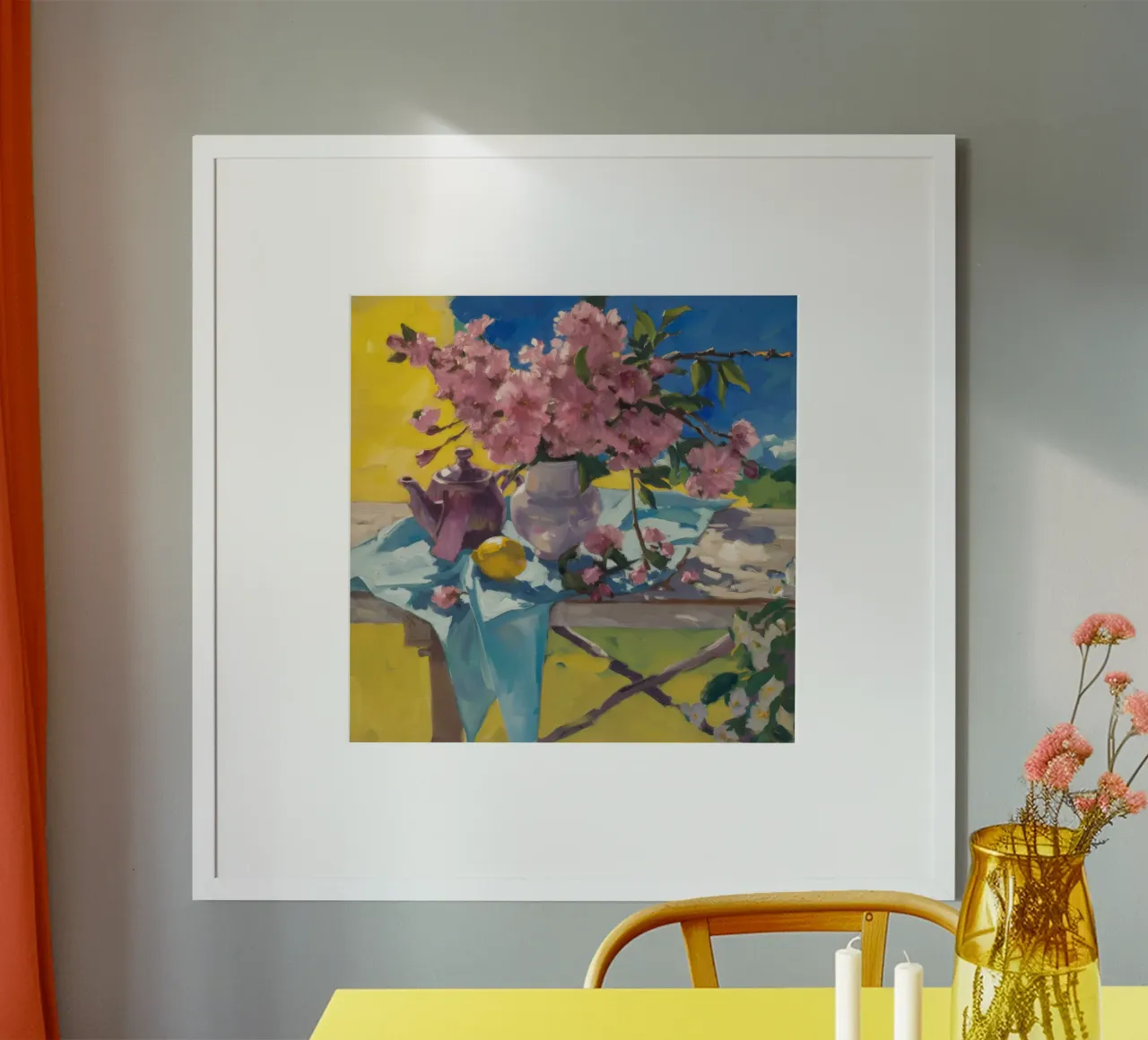 L'ora del tè lilla poster con telaio in legno da Radiance Landscape