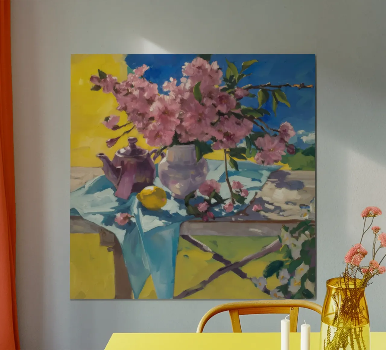 L'ora del tè lilla poster con telaio in legno da Radiance Landscape