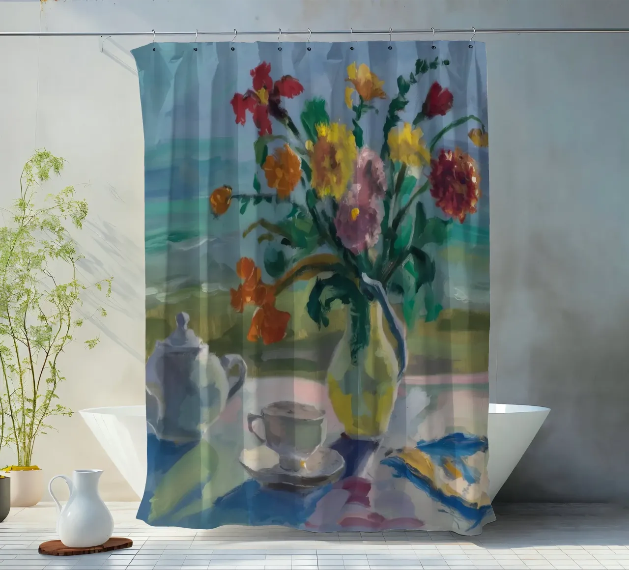 Roses Teapot Repose shower curtain by Radiance Landscape