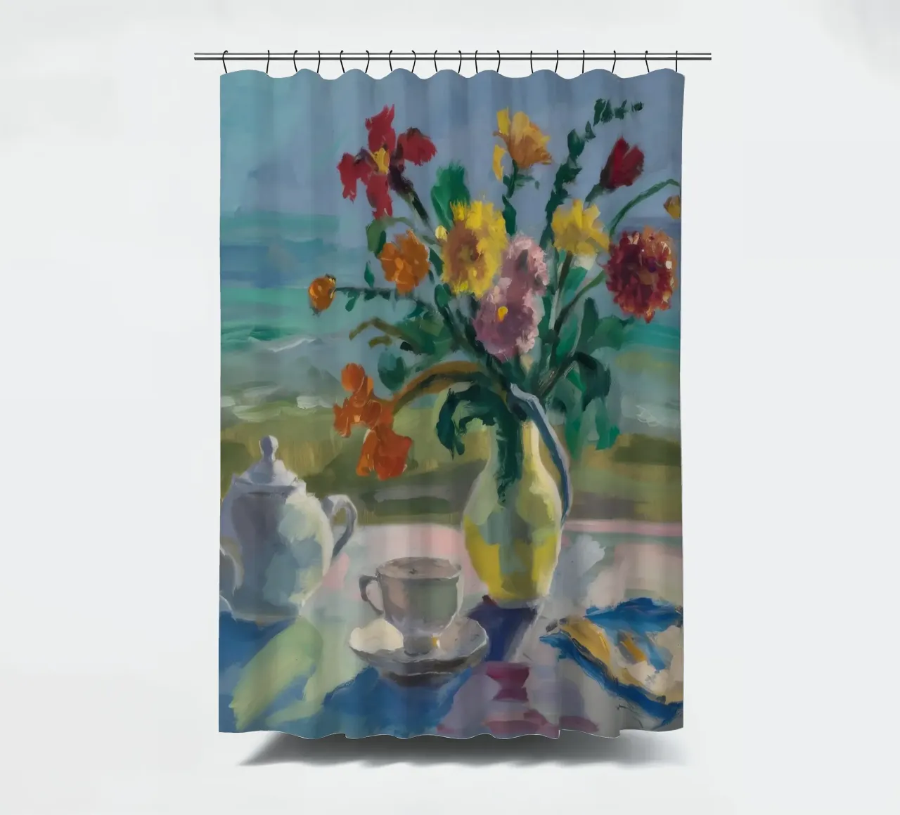 Roses Teapot Repose shower curtain by Radiance Landscape