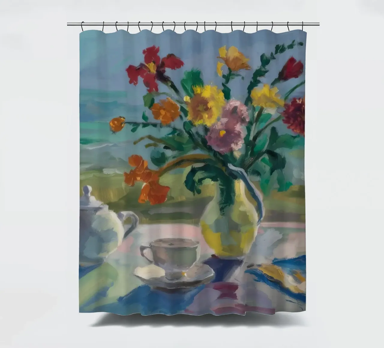 Roses Teapot Repose shower curtain by Radiance Landscape