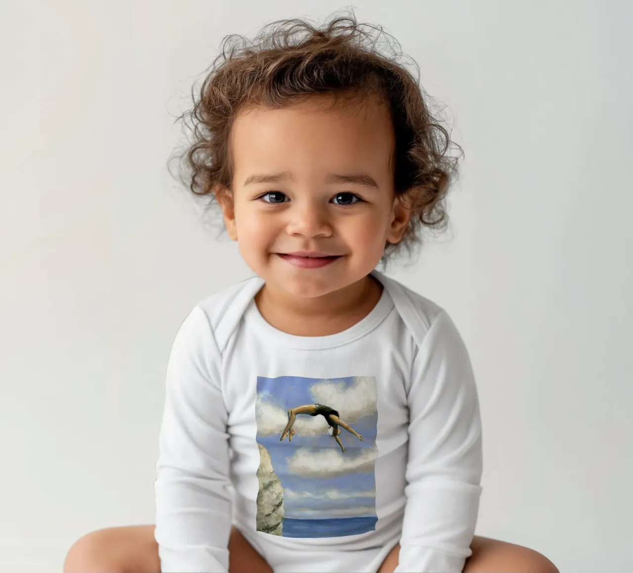Sarah Morrissette - Diving From a Rock long-sleeve baby romper by Rachelwhell