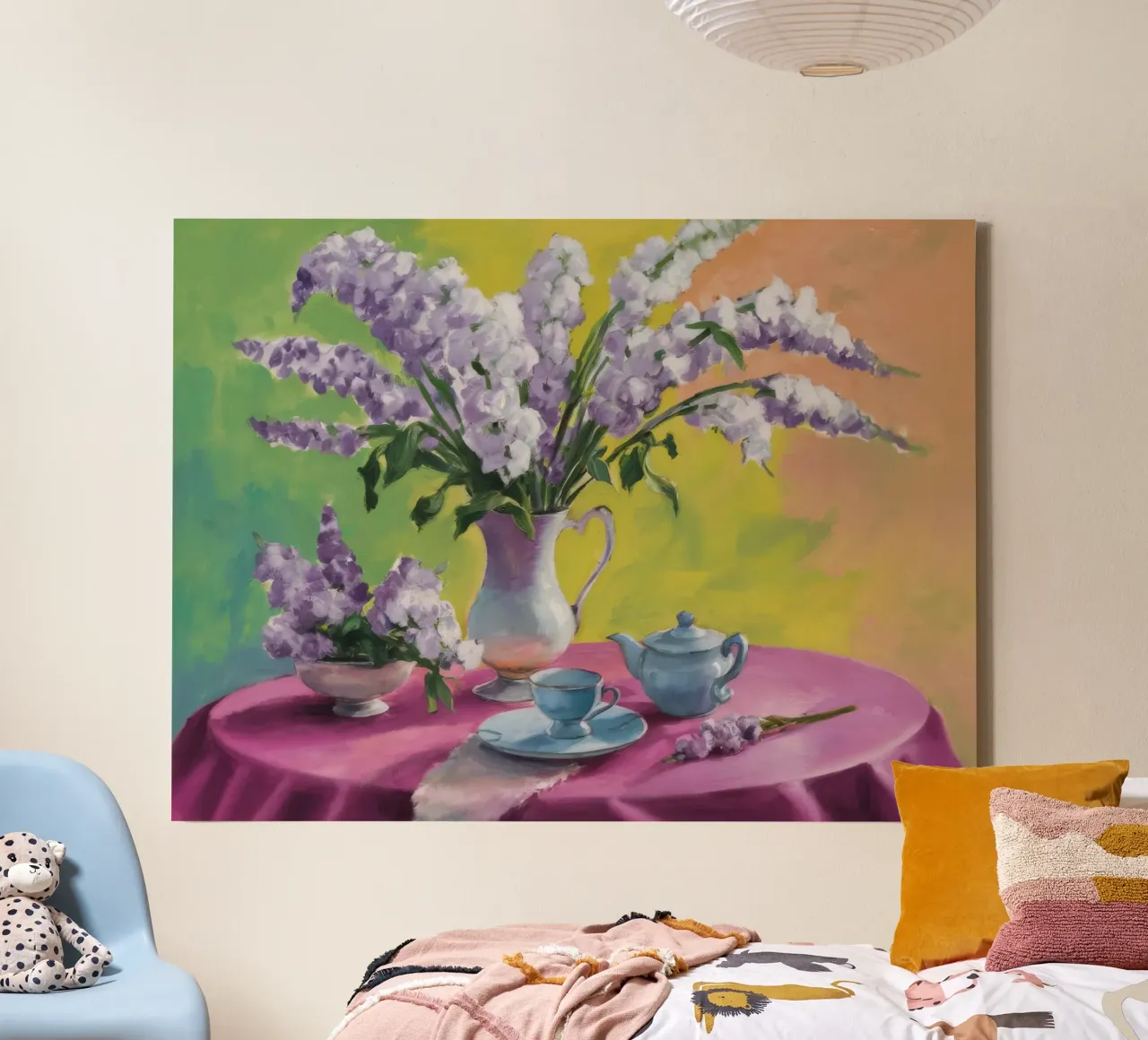 Lilac's Pink Table canvas with Floater frame by Radiance Landscape