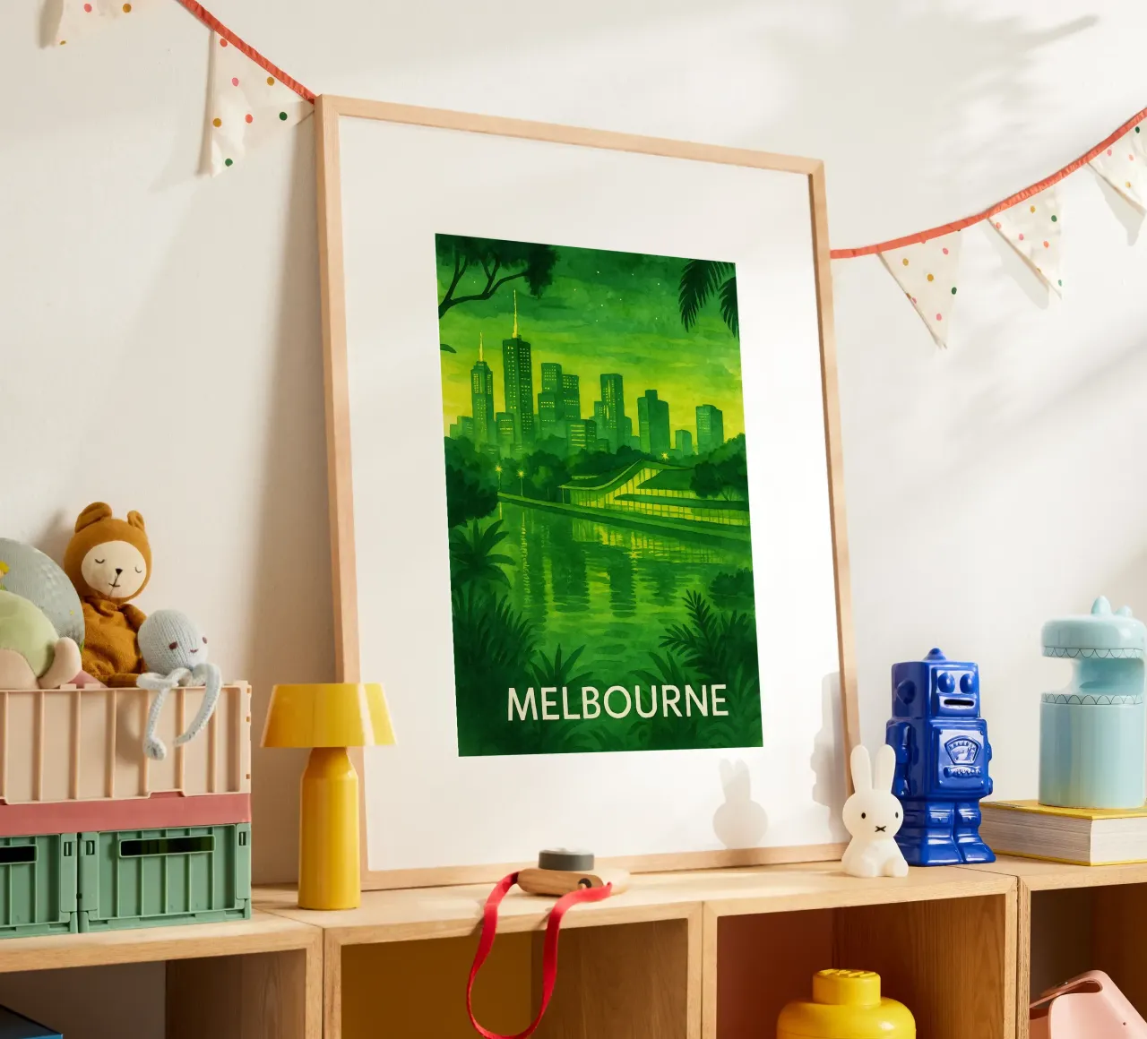 ilustrazione pittorica della città di melbourne poster con telaio in alluminio da Allghaniz