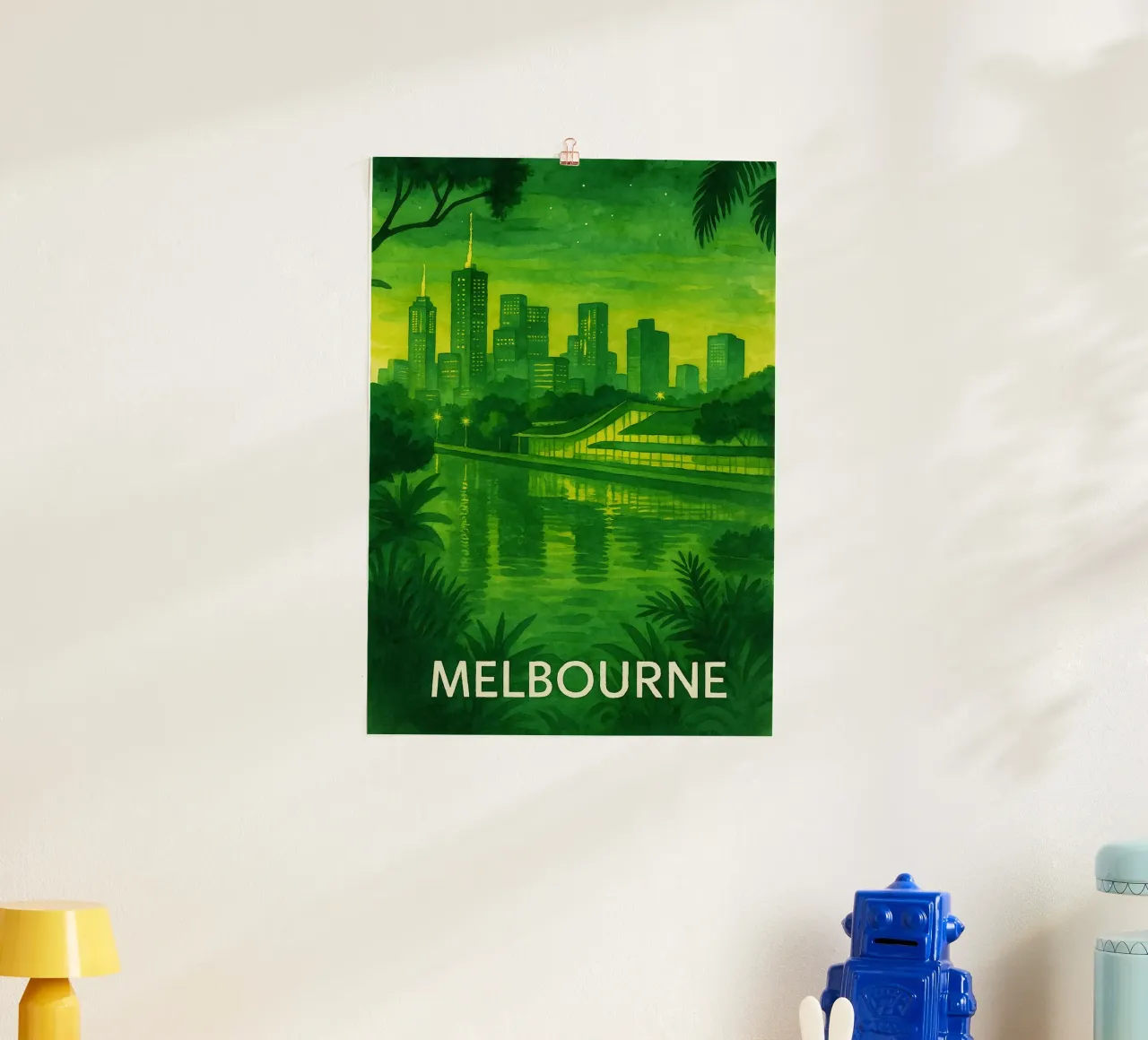 ilustrazione pittorica della città di melbourne poster con telaio in alluminio da Allghaniz