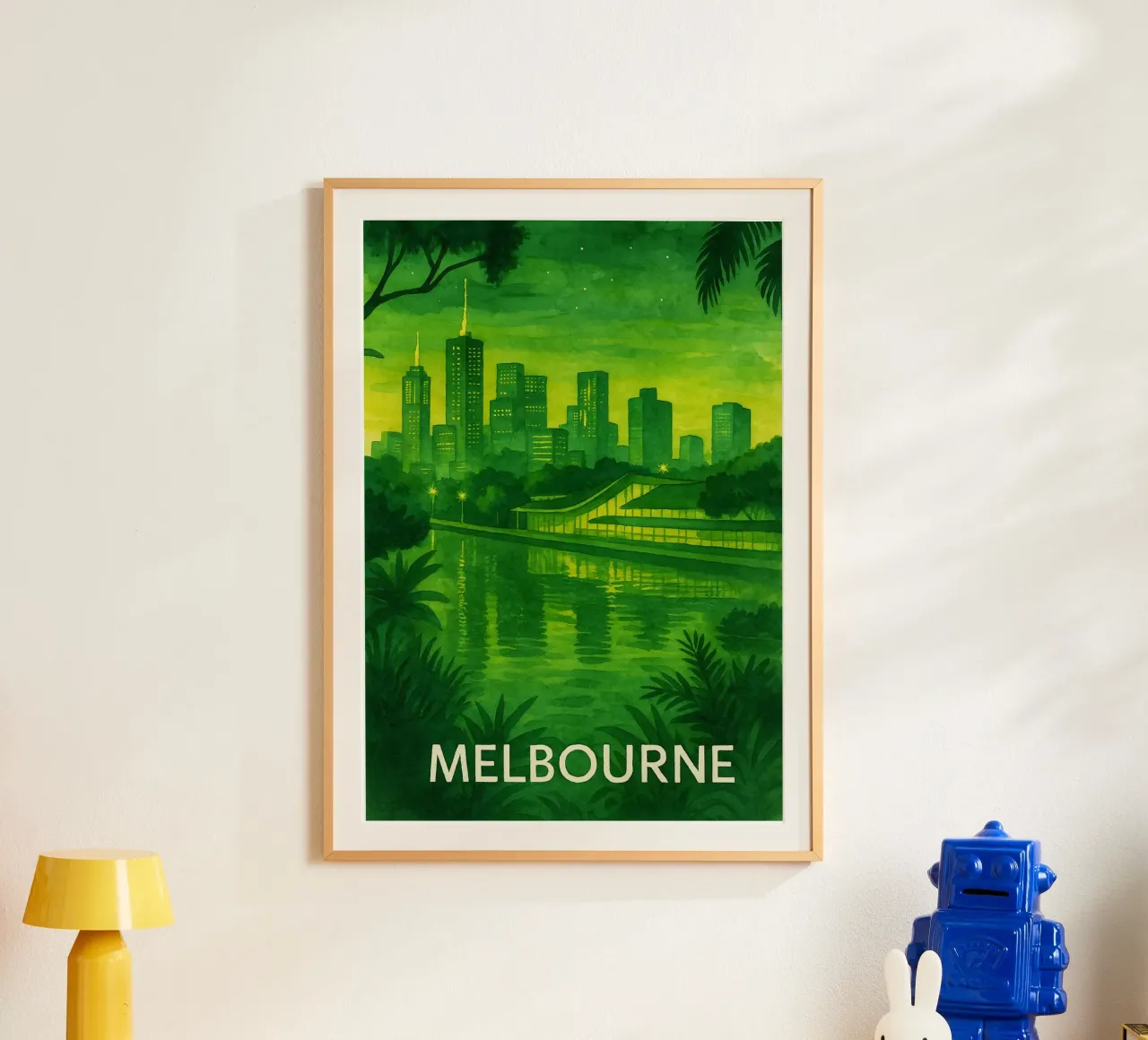 ilustrazione pittorica della città di melbourne poster con telaio in alluminio da Allghaniz