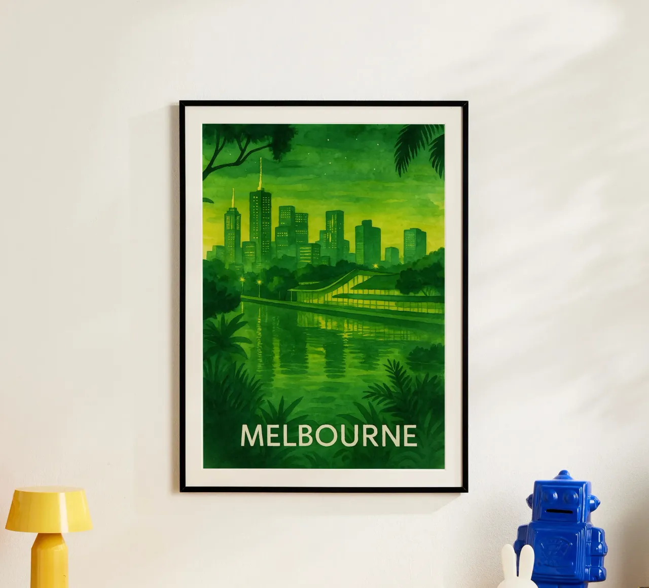 ilustrazione pittorica della città di melbourne poster con telaio in alluminio da Allghaniz