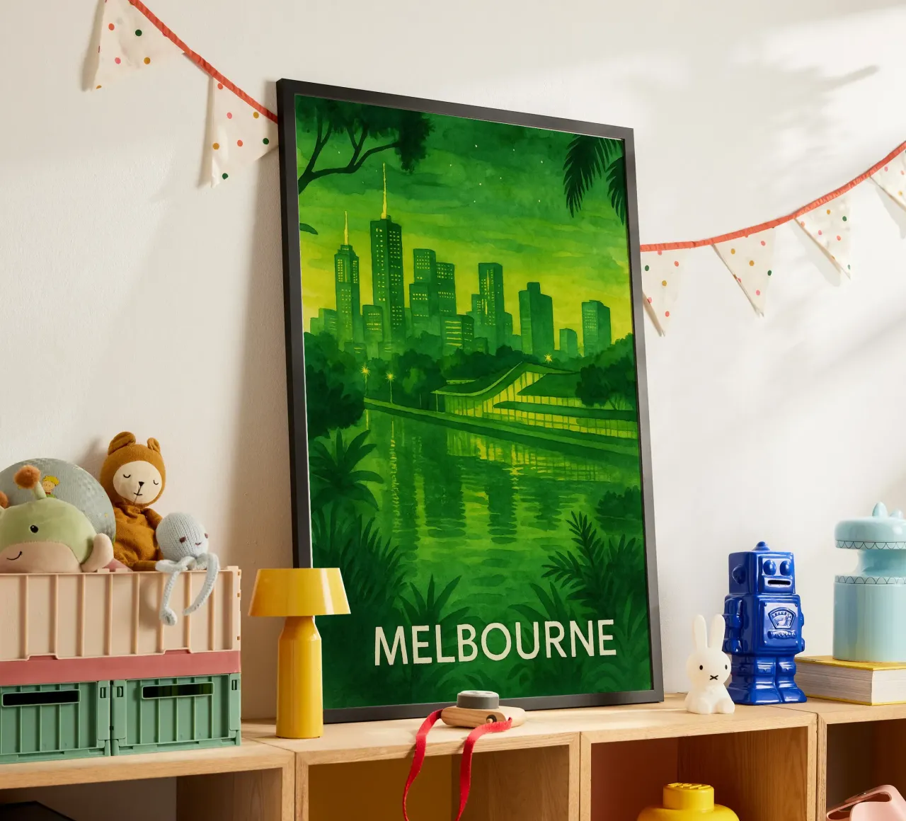 ilustrazione pittorica della città di melbourne poster con telaio in alluminio da Allghaniz