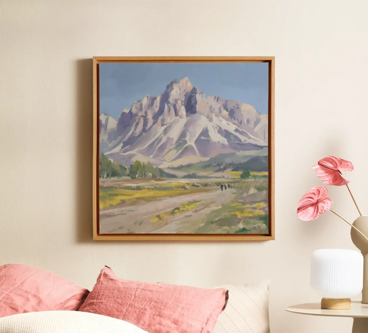 Die schneebedeckte Majestät des Gipfels Leinwand mit Schattenfugenrahmen von Radiance Landscape