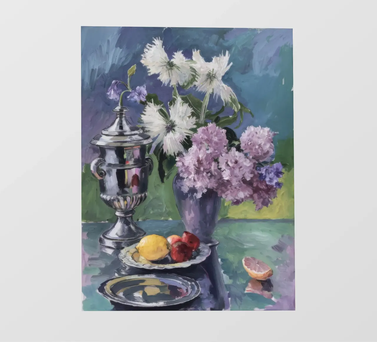 Lillà in brocca d'argento pellicola backlit da Radiance Landscape