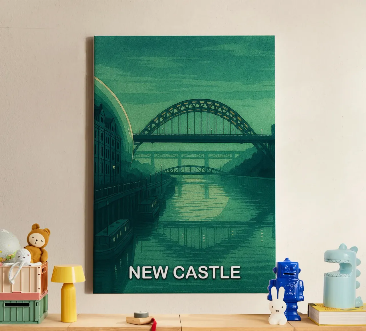 ilustrazione pittorica della città di new castle tela con Cornice a cassetta da Allghaniz