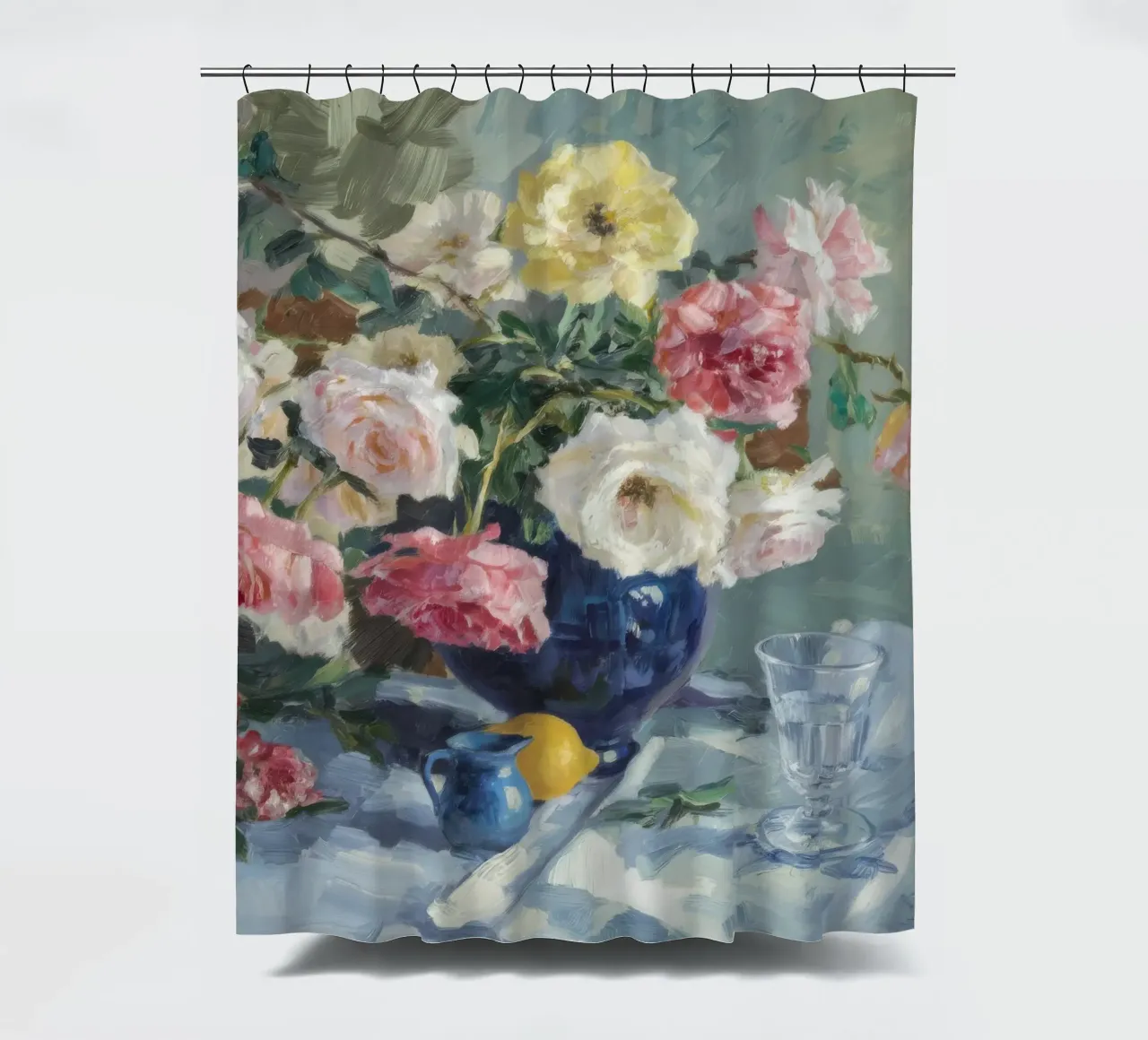Vaso di rose azzurre tenda da doccia da Radiance Landscape